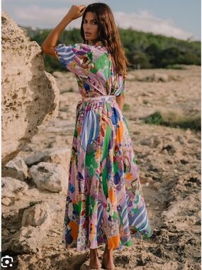 Soler London Romantic III Henley Button Midi Dress Size XS/S Multicolor NWT